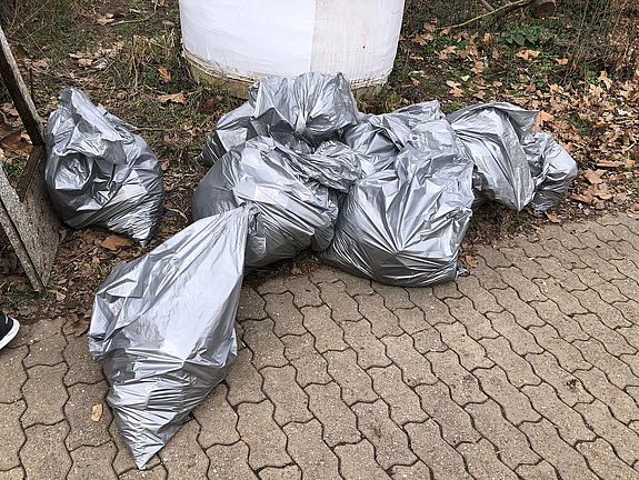 Sechs volle silberfarbene Mülltüten wurden befüllt und zusammengetragen