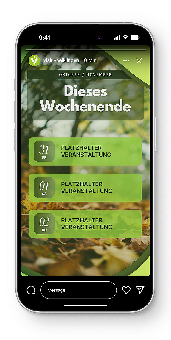 Grafik Smartphone-Ansicht mit untereinander angeordneten Veranstaltungshinweisen